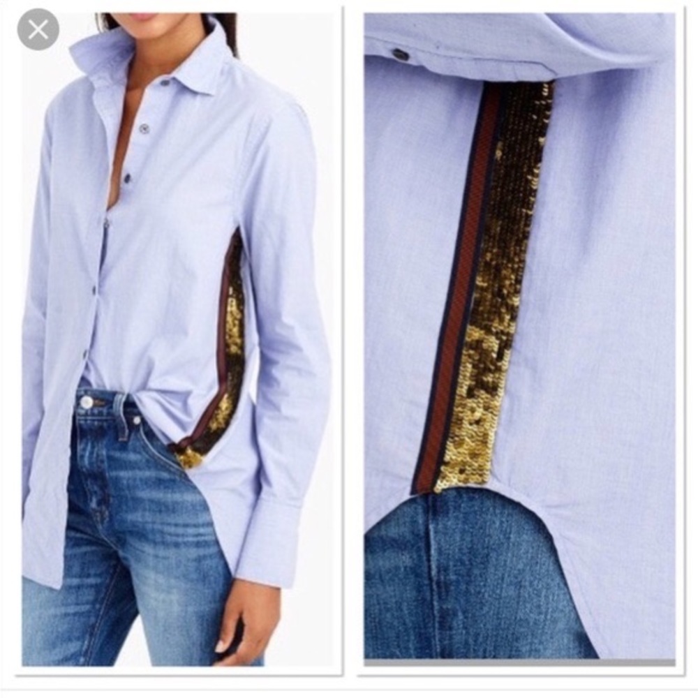 J Crew Classic Blue Button Down Shirt Side Sequins size 00 - Picture 2 of 10
